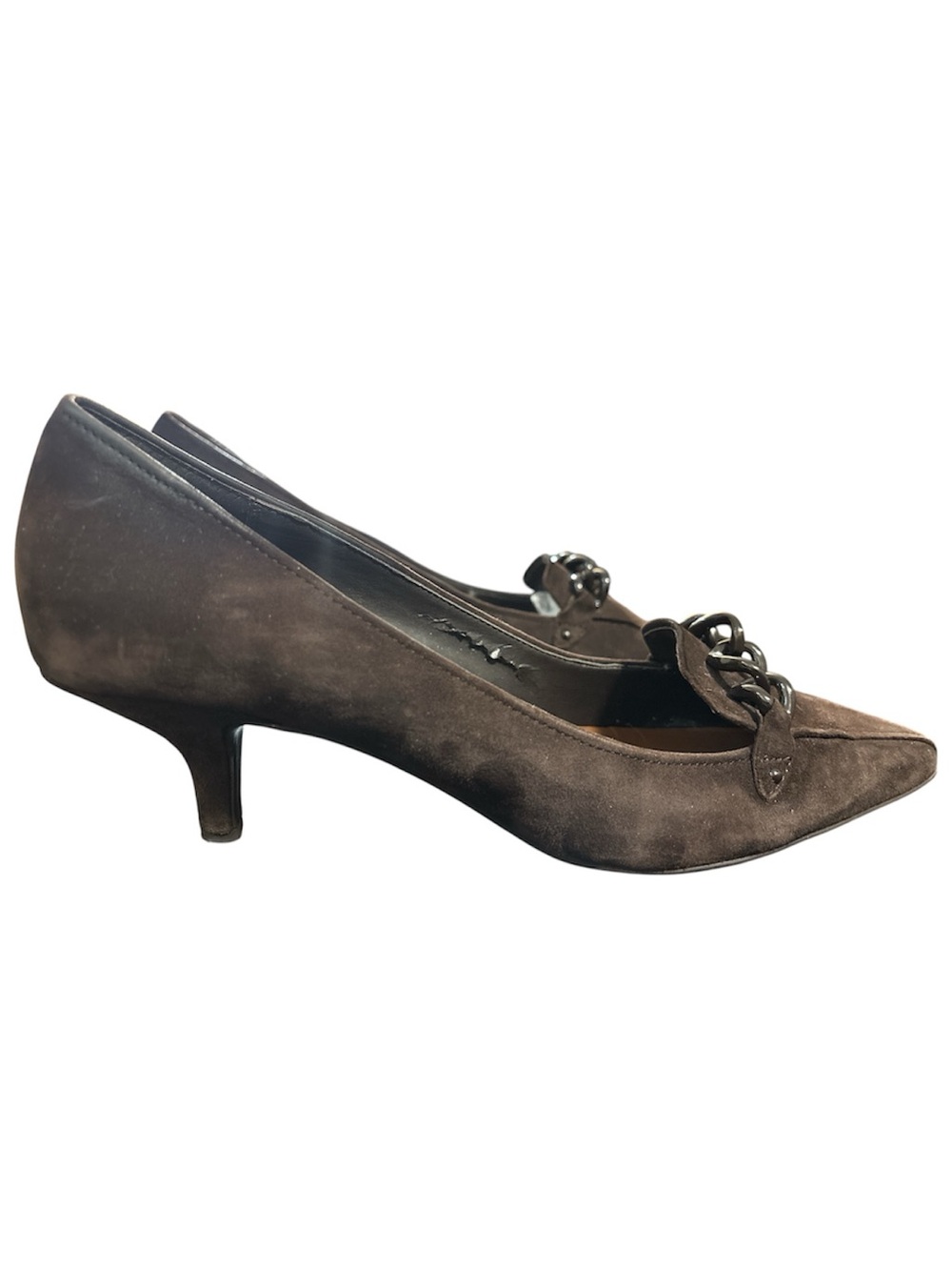 ETIENNE AIGNER E-Michelle Chocolate Brown Suede Pointed Toe Kitten Heel Shoes - Picture 4 of 12
